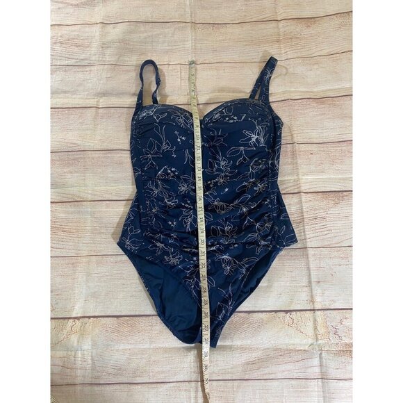 NipTuck Swim Women's One Piece Navy Blue Silver Floral Swim Suit - 12 - Picture 6 of 14